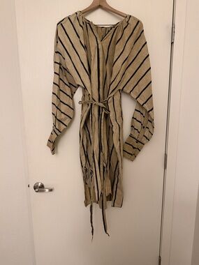 Uma Wang Striped Midi Shirt Dress with Tie Waist